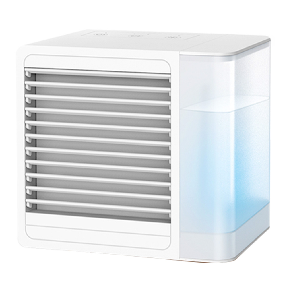 

Mini Air Conditioner Fan, 3 in 1 Air Cooler and Humidifier, 800ml Water Tank, USB Desk Fan with 2 Speeds and LED Light
