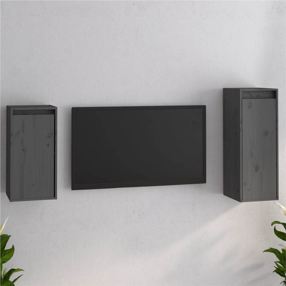 

TV Cabinets 2 pcs Grey Solid Wood Pine