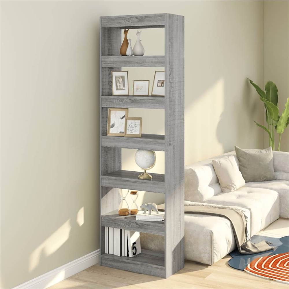 

813612 Book Cabinet/Room Divider Grey Sonoma 60x30x198 cm