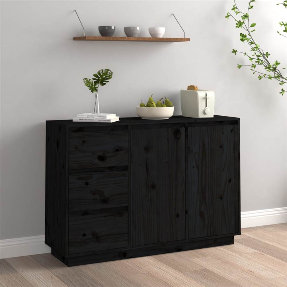 

Sideboard Black 111x34x75 cm Solid Wood Pine