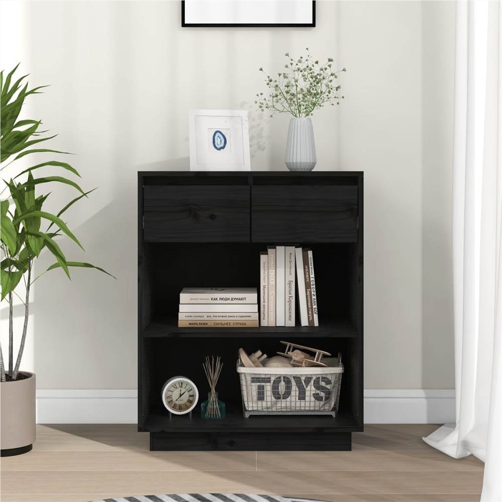 Console Cabinet Black 60x34x75 cm Solid Wood Pine