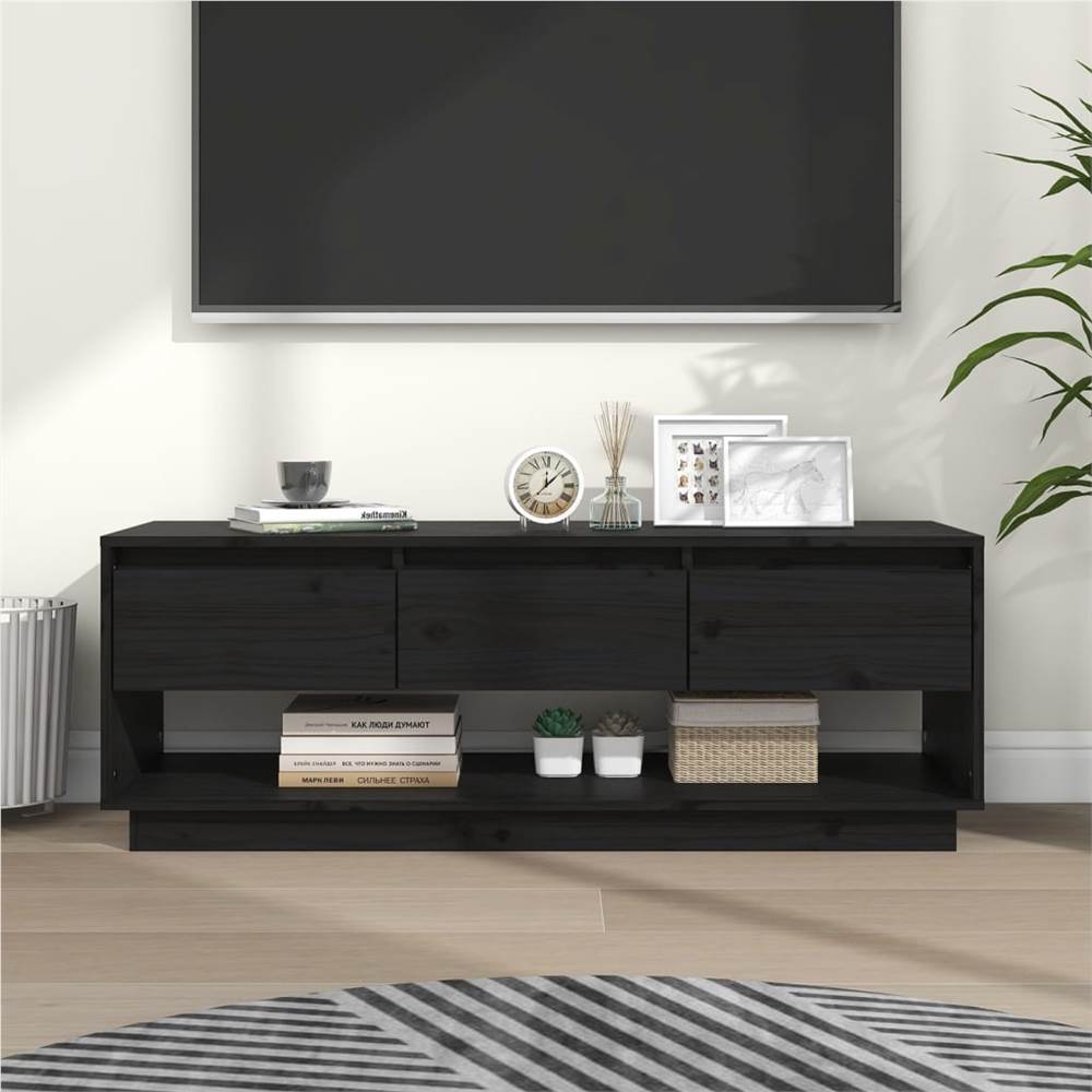 

TV Cabinet Black 110.5x34x40 cm Solid Wood Pine