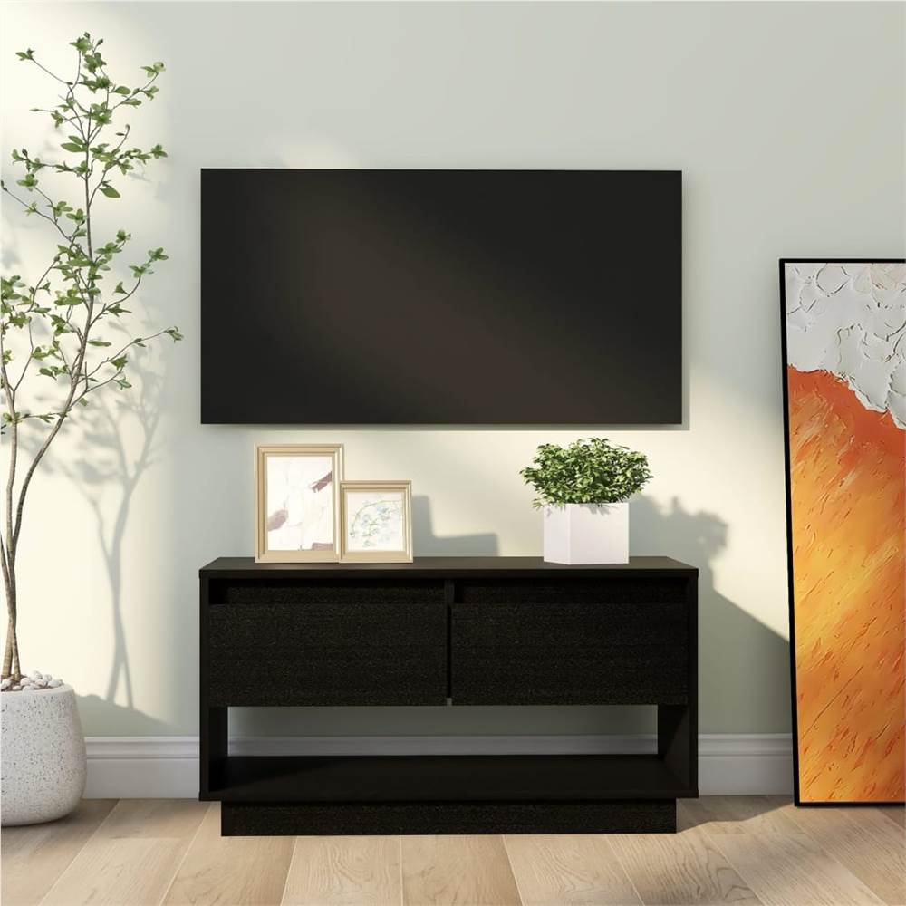 TV Cabinet Black 74x34x40 cm Solid Wood Pine