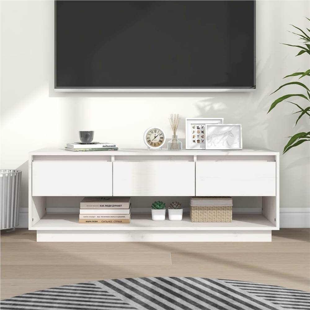 

TV Cabinet White 110.5x34x40 cm Solid Wood Pine