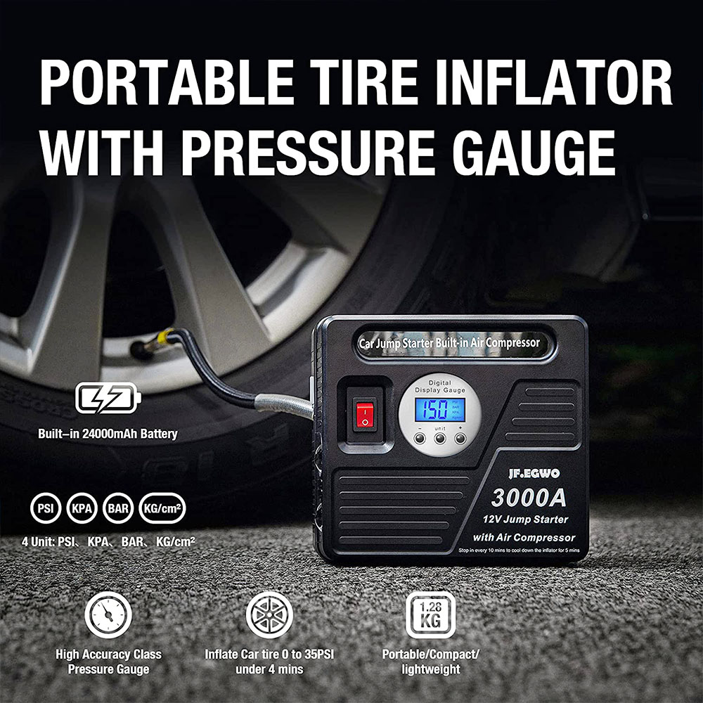 JF.EGWO 3000Amp Car Jump Starter with Air Compressor EU Plug