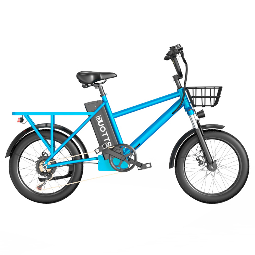 DUOTTS C20 Electric Bike Cargo Bike 20*3.0 Inch Tires 500W Motor 45km/h Max Speed 48V 15Ah Removable Battery Dual Disc Brakes Shimano 7-Speed 120KG Max Load IP54 Waterproof - Blue