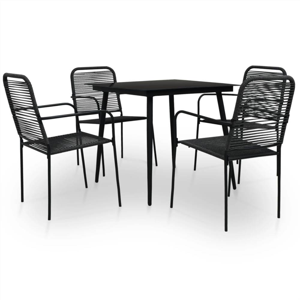 

5 Piece Garden Dining Set Cotton Rope and Steel Black