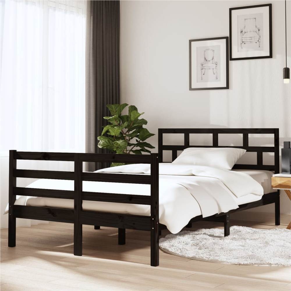 

Bed Frame Black Solid Wood 120x200 cm 4FT Small Double