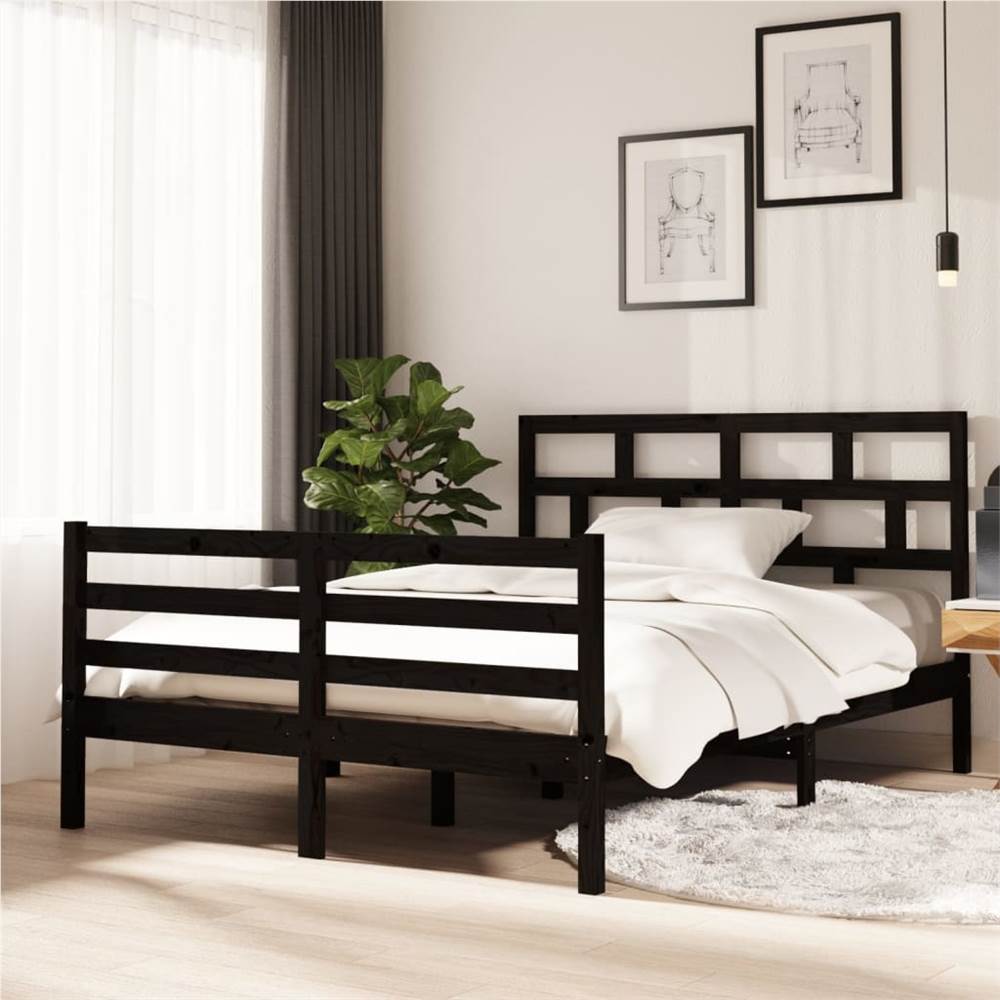 

Bed Frame Black Solid Wood 140x200 cm 4FT6 Double