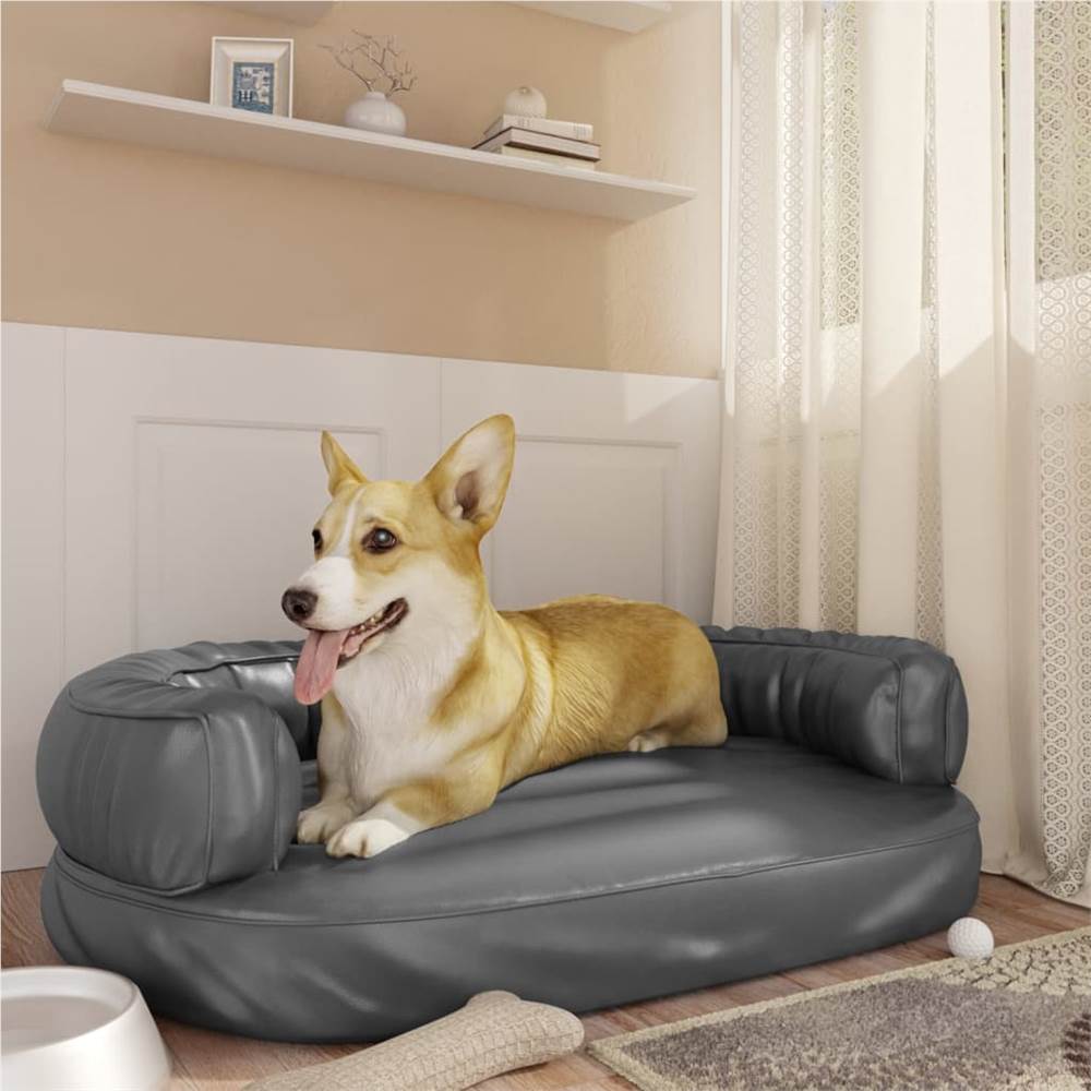 

Ergonomic Foam Dog Bed Grey 88x65 cm Faux Leather