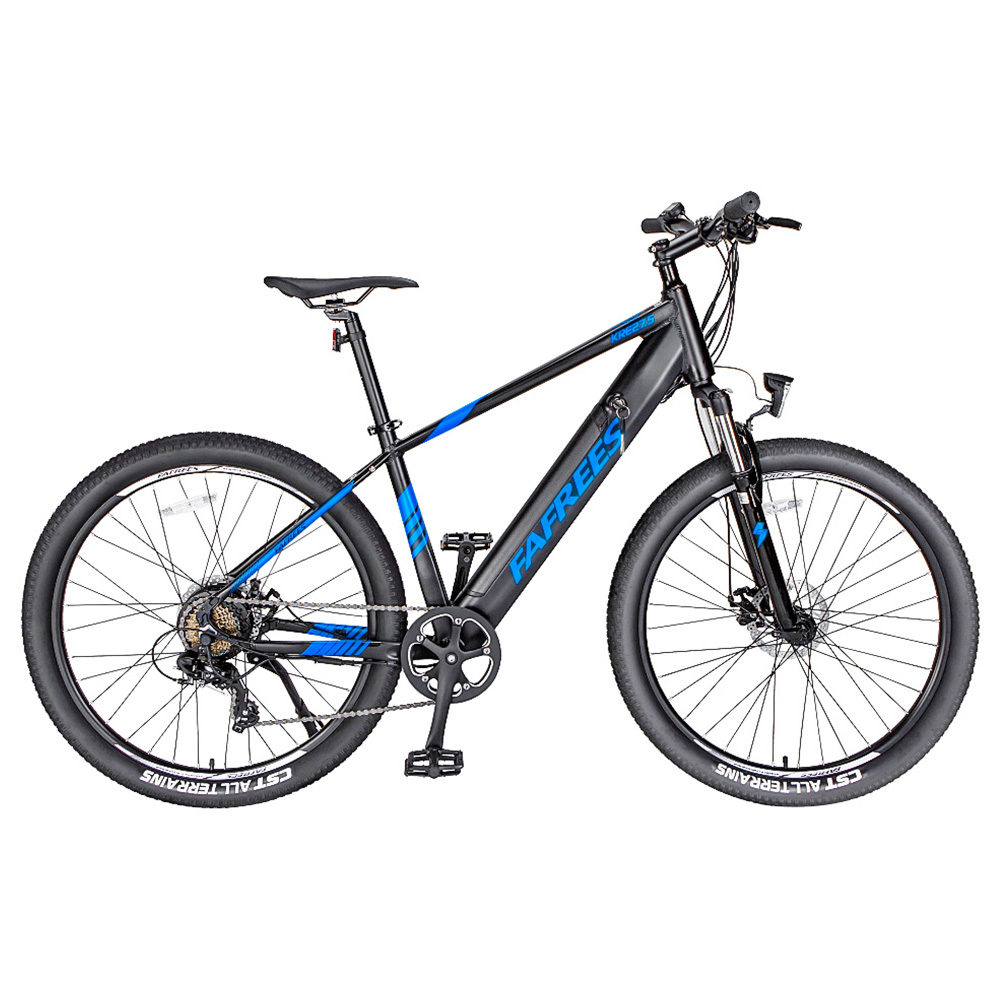 FAFREES 27.5-S Inch Electric Bike 250W with 36V 10Ah Lithium-ion Battery Shimano 7 Speed Gears - Black Blue