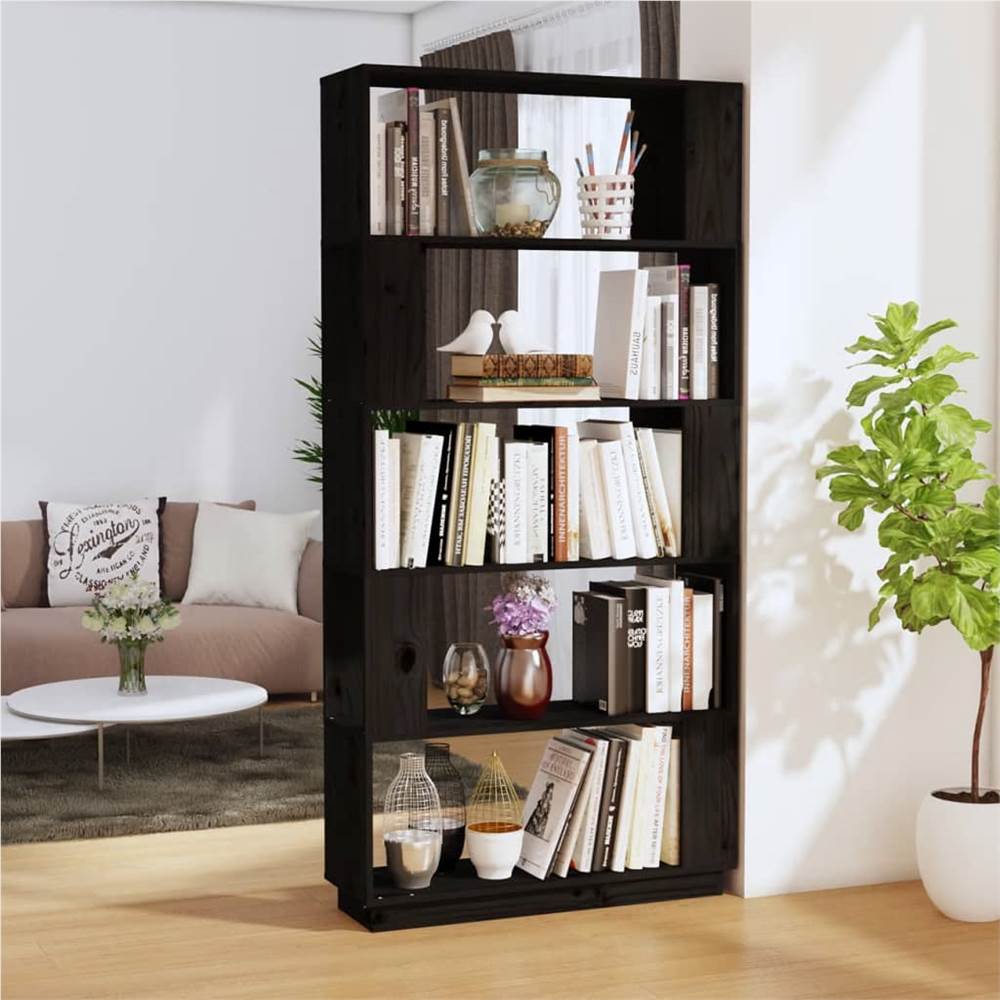 

Book Cabinet/Room Divider Black 80x25x163.5 cm Solid Wood Pine