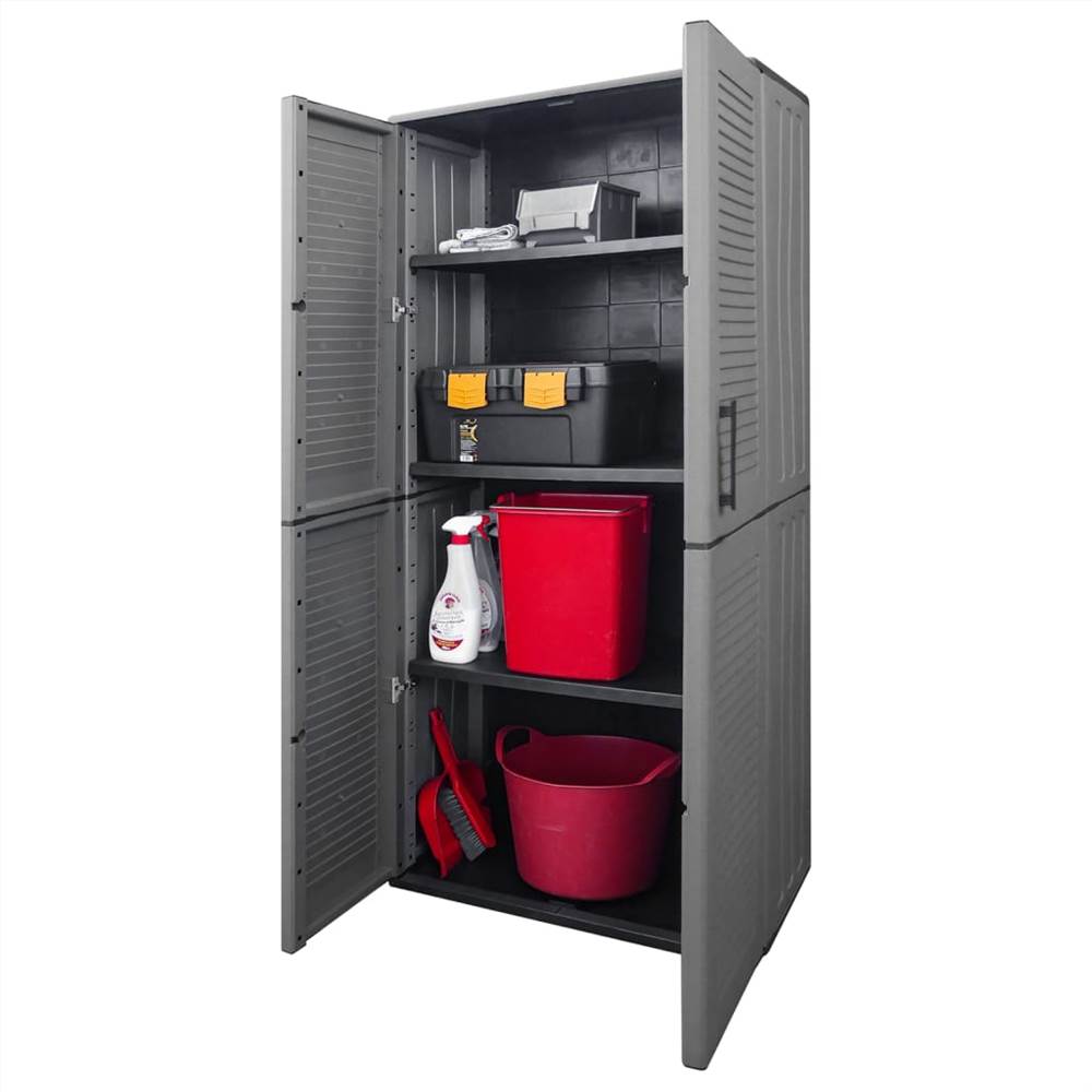 Garden Storage Cabinet Grey and Black 68x37x163 cm PP