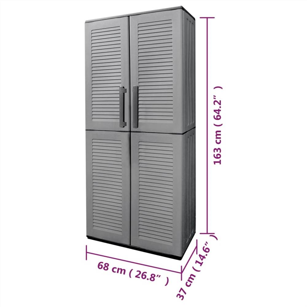 Garden Storage Cabinet Grey and Black 68x37x163 cm PP
