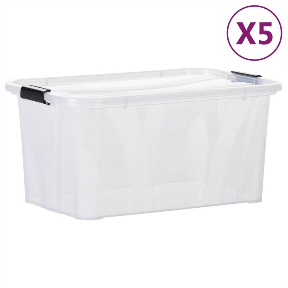 Storage Boxes with Lids 5 pcs Transparent 14 L
