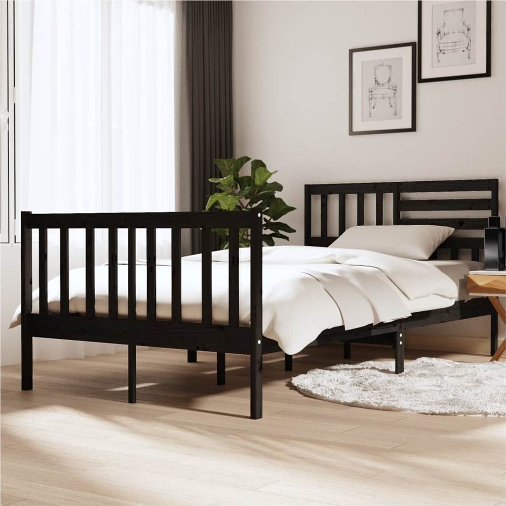 

Bed Frame Black Solid Wood 120x200 cm 4FT Small Double