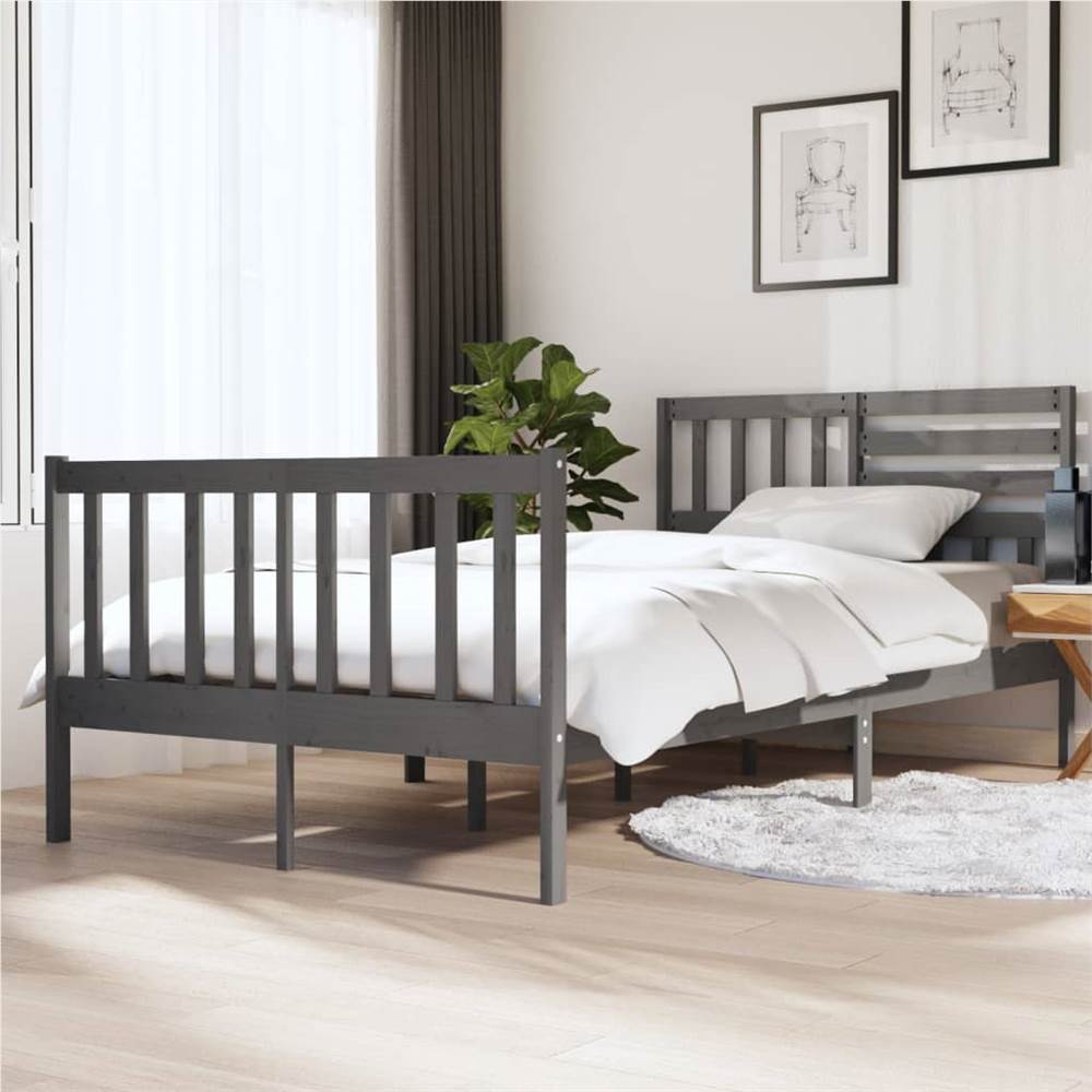 

Bed Frame Grey Solid Wood 120x200 cm 4FT Small Double