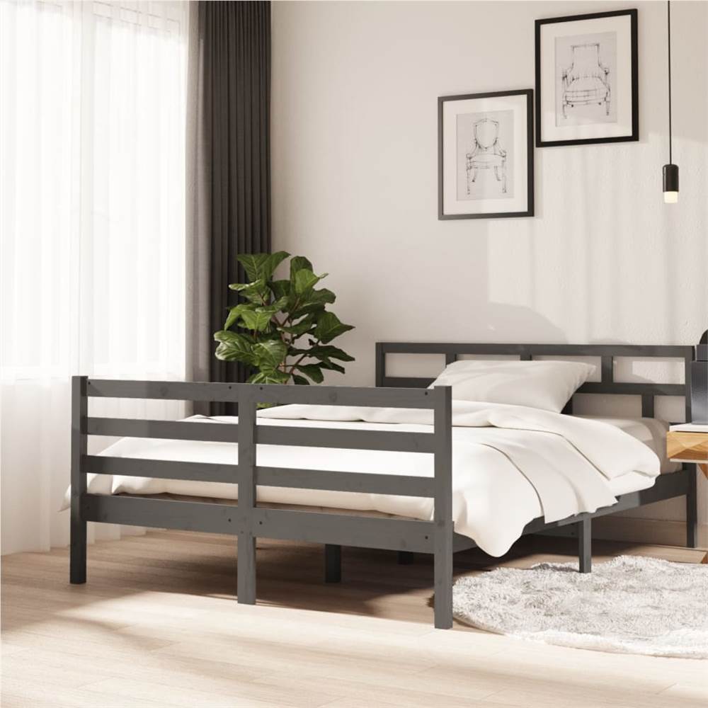 

Bed Frame Grey Solid Wood Pine 140x200 cm 4FT Double