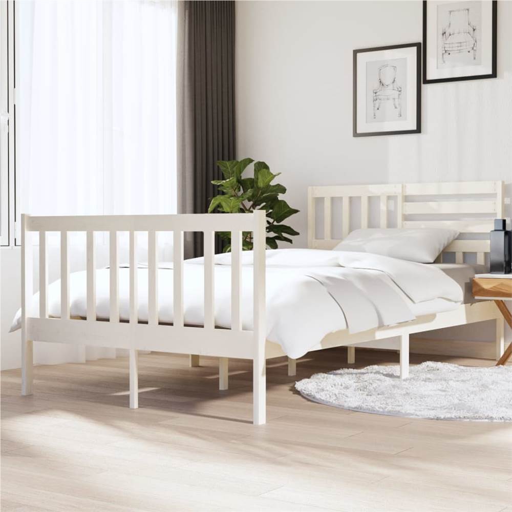 

Bed Frame White Solid Wood 120x200 cm 4FT Small Double