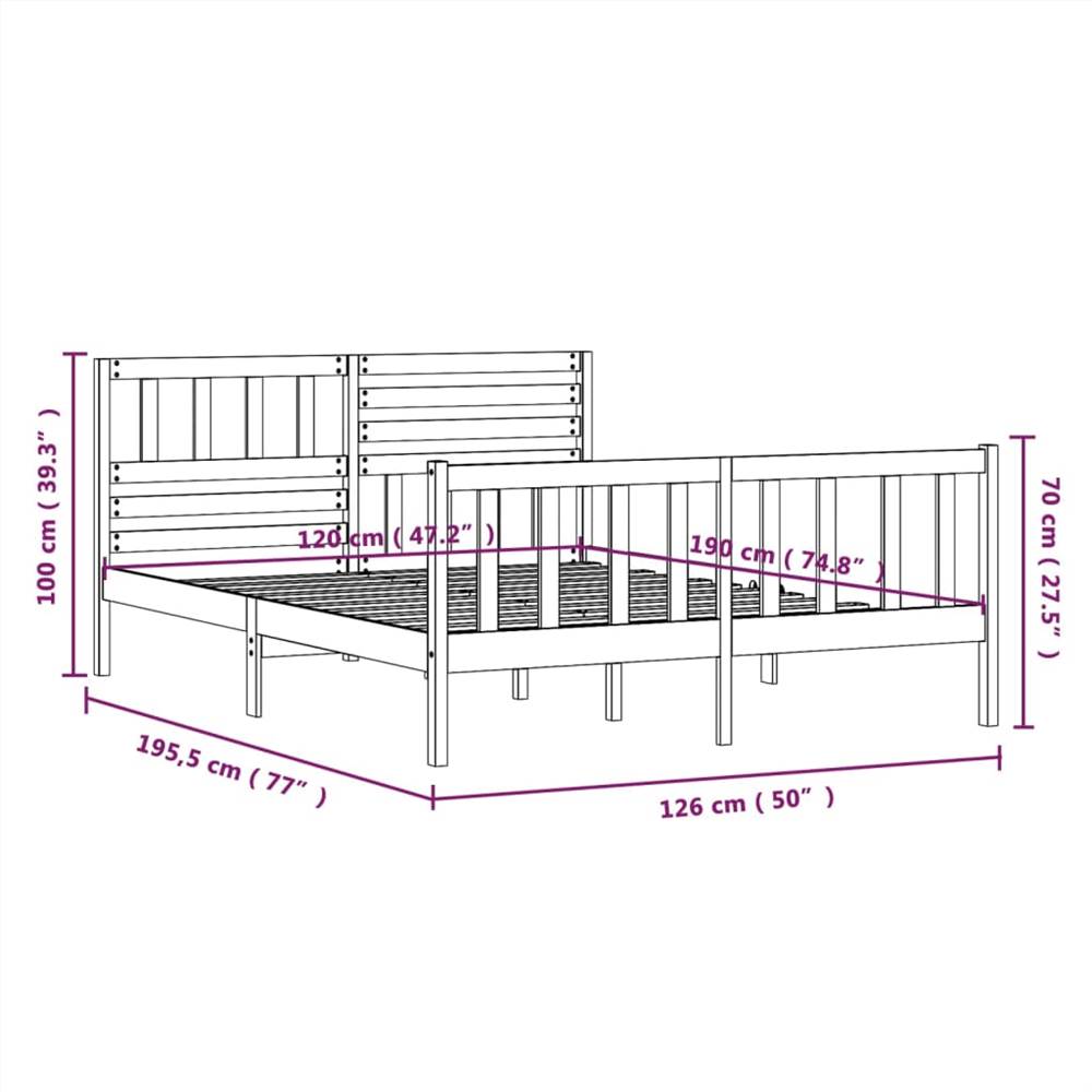 Bed Frame White Solid Wood 120x200 cm 4FT Small Double