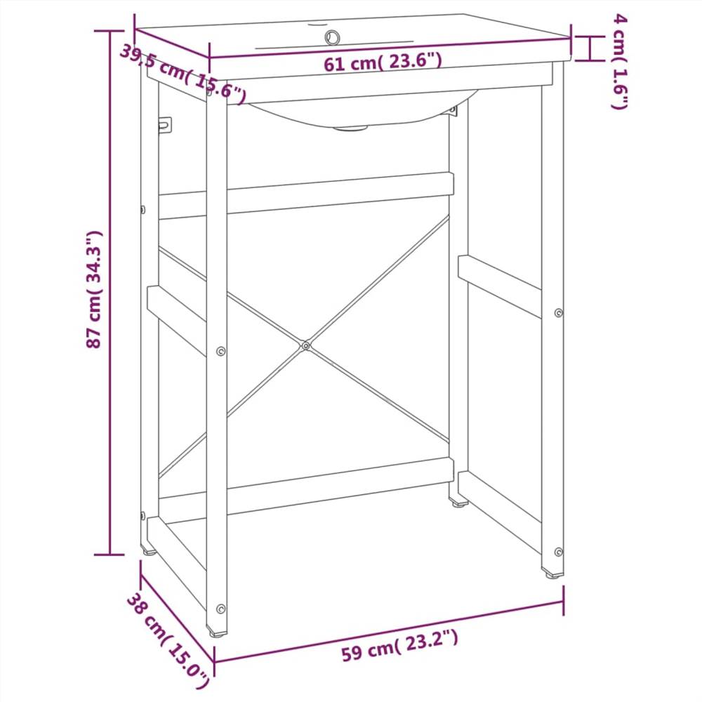 Bathroom Washbasin Frame with Built-in Basin White Iron