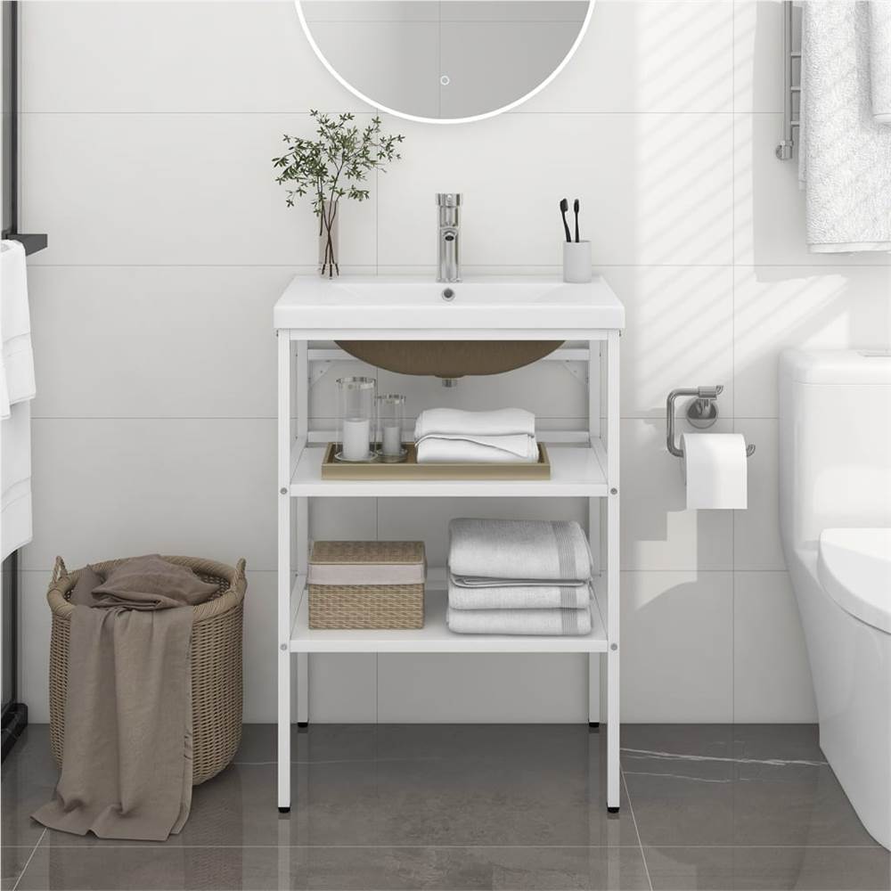 

Bathroom Washbasin Frame with Built-in Basin White Iron