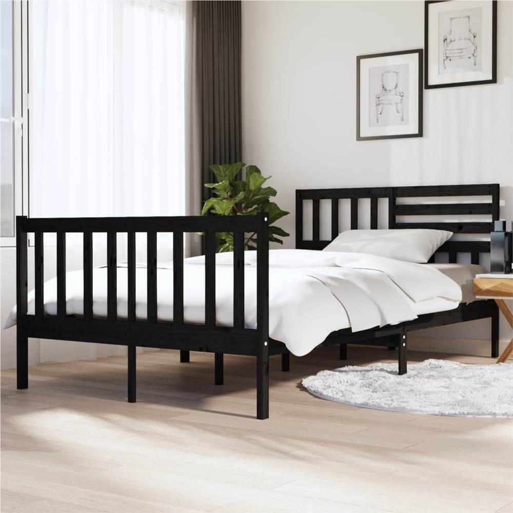 

Bed Frame Black Solid Wood 135x190 cm 4FT6 Double