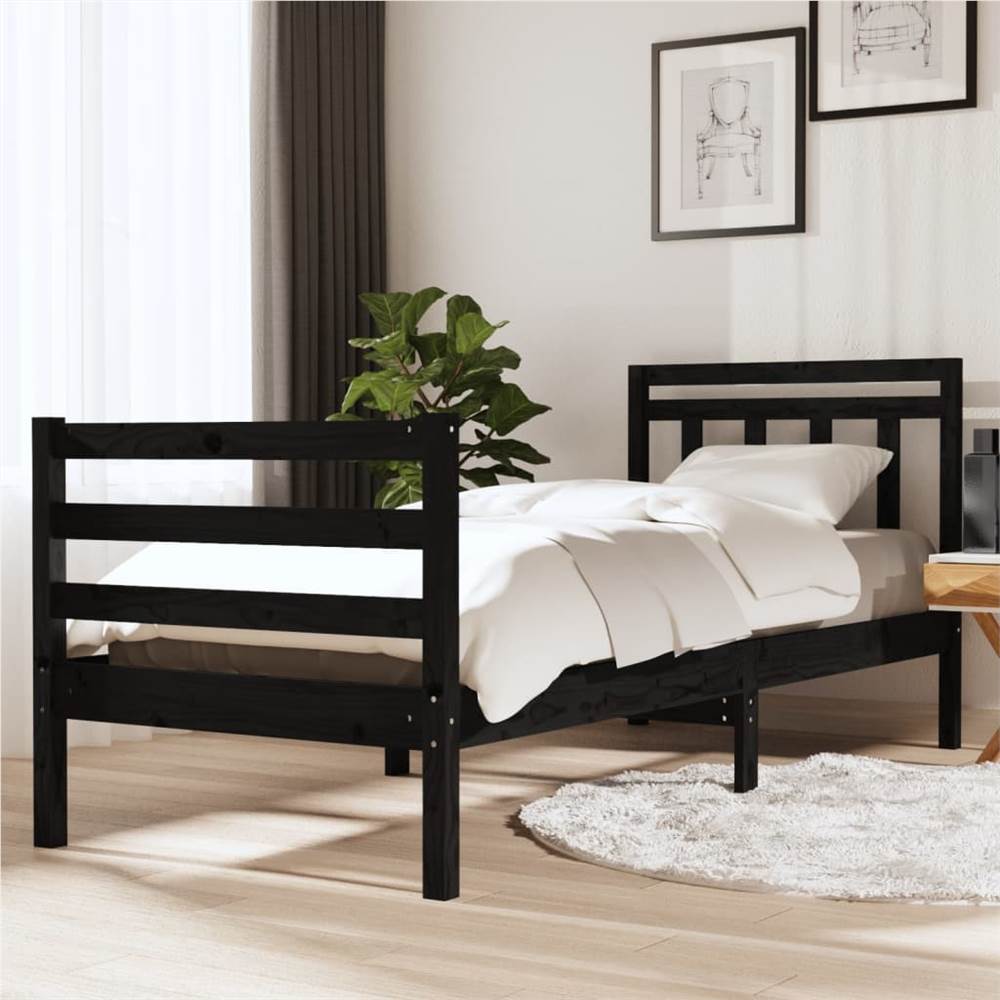 

Bed Frame Black Solid Wood 90x200 cm 3FT Single