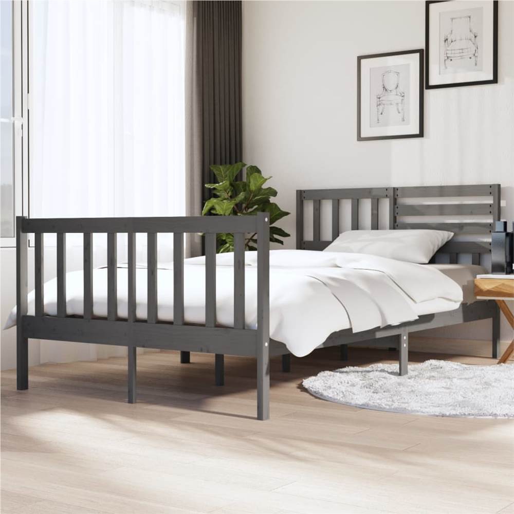 

Bed Frame Grey Solid Wood 140x190 cm 4FT6 Double