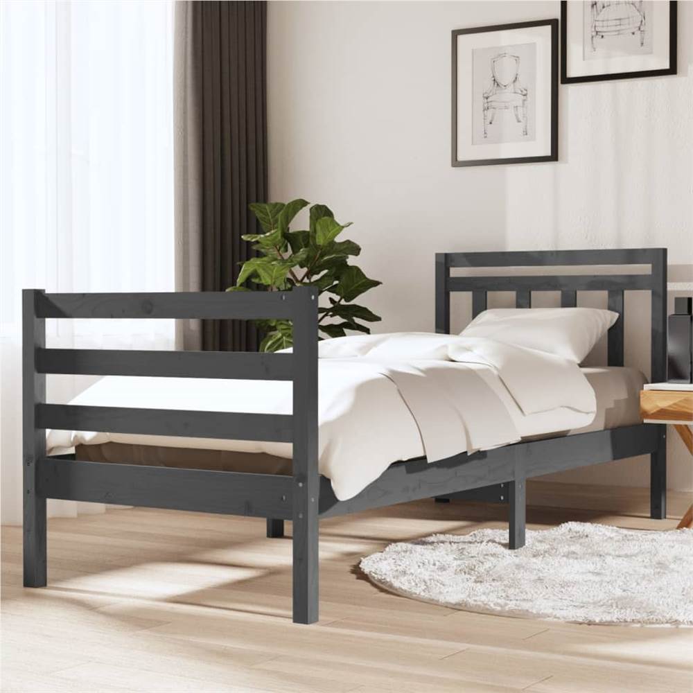 

Bed Frame Grey Solid Wood 90x200 cm 3FT Single
