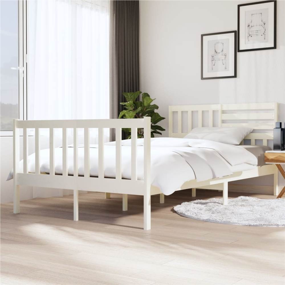 

Bed Frame White Solid Wood 120x200 cm 4FT Small Double