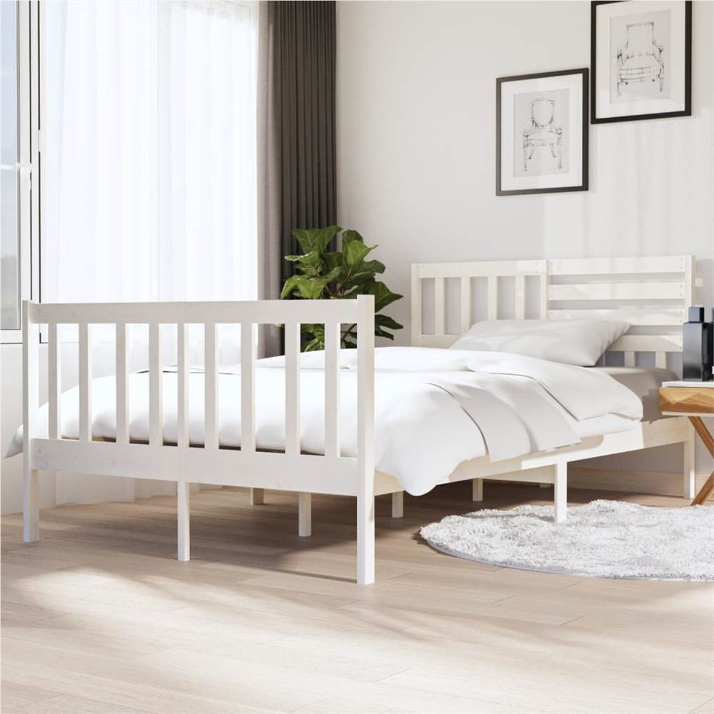 

Bed Frame White Solid Wood 140x190 cm 4FT6 Double