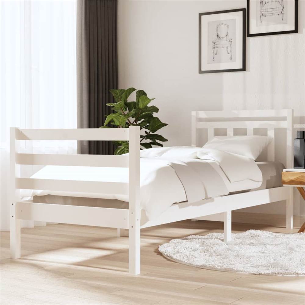 

Bed Frame White Solid Wood 90x200 cm 3FT Single