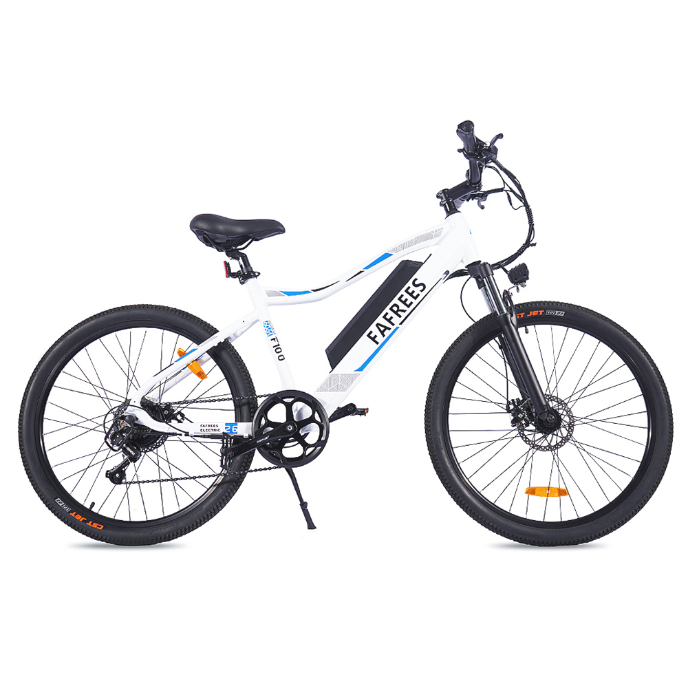 FAFREES F100 26 Inch Electric Bike Max Speed 33Km/h Mountain Ebike 250W Motor 48V 11.6Ah Removable Battery Recharge System Shimano 7 Speed Gears LED Display Aluminum Frame - White