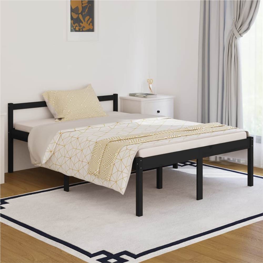 

Bed Frame Black Solid Wood Pine 140x190 cm Double