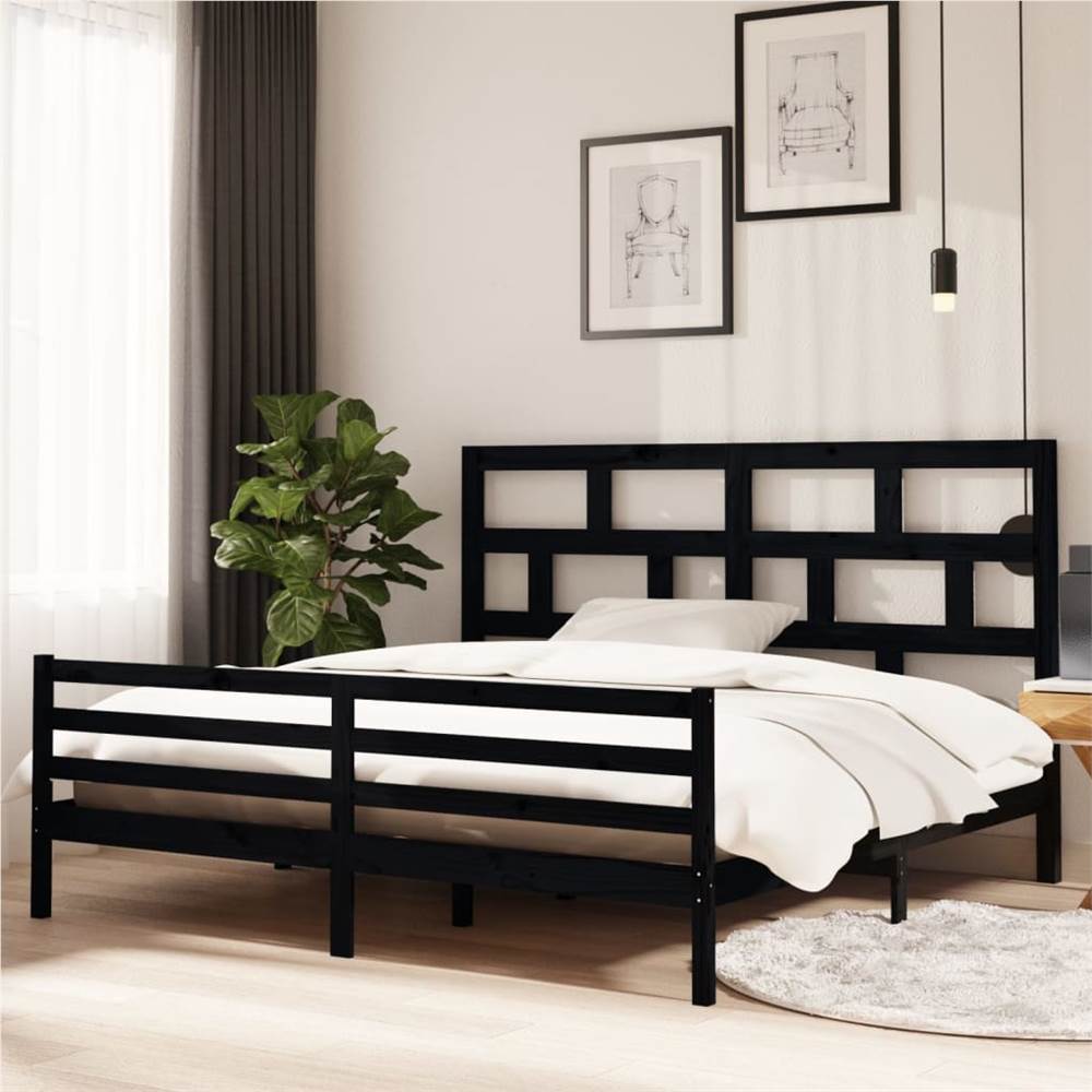 

Bed Frame Black Solid Wood Pine 200x200 cm Super King