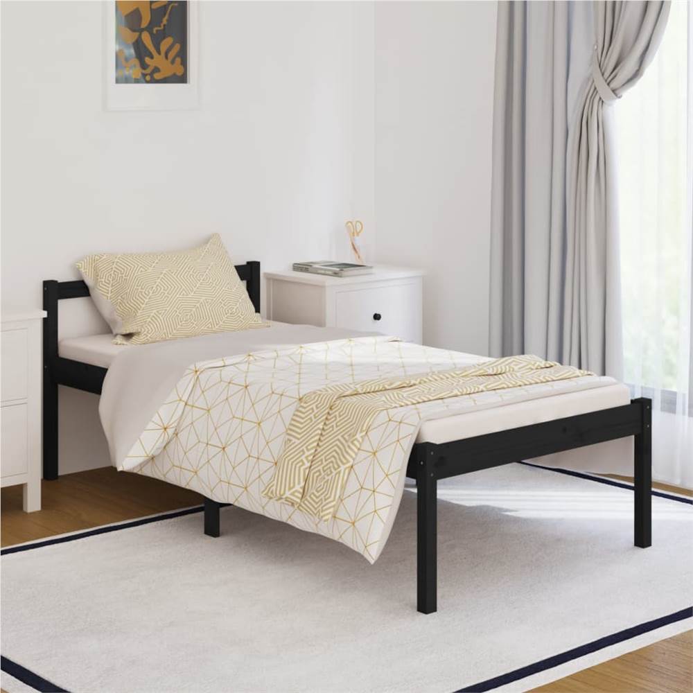 

Bed Frame Black Solid Wood Pine 90x190 cm 3FT Single