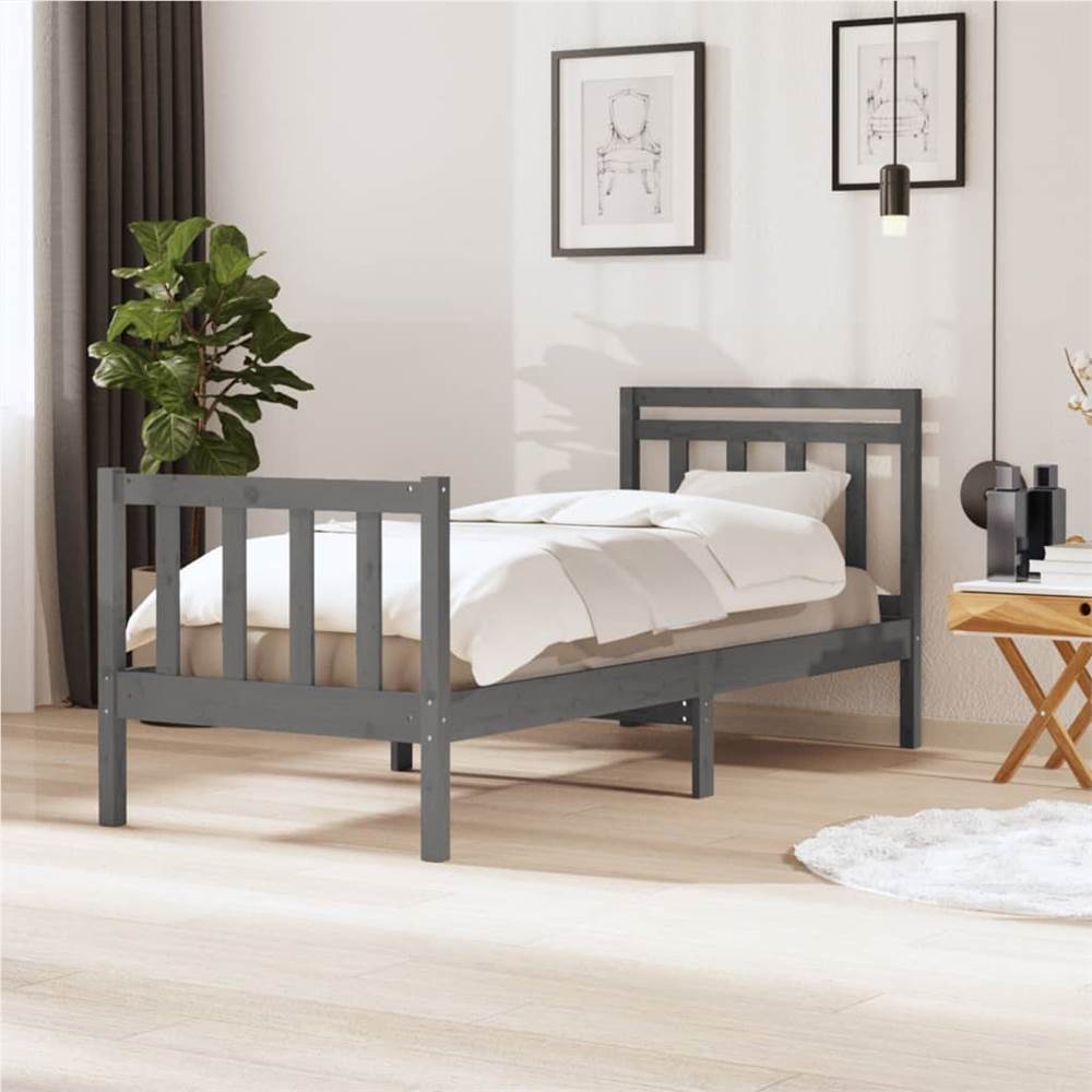 

Bed Frame Grey Solid Wood 90x200 cm 3FT Single