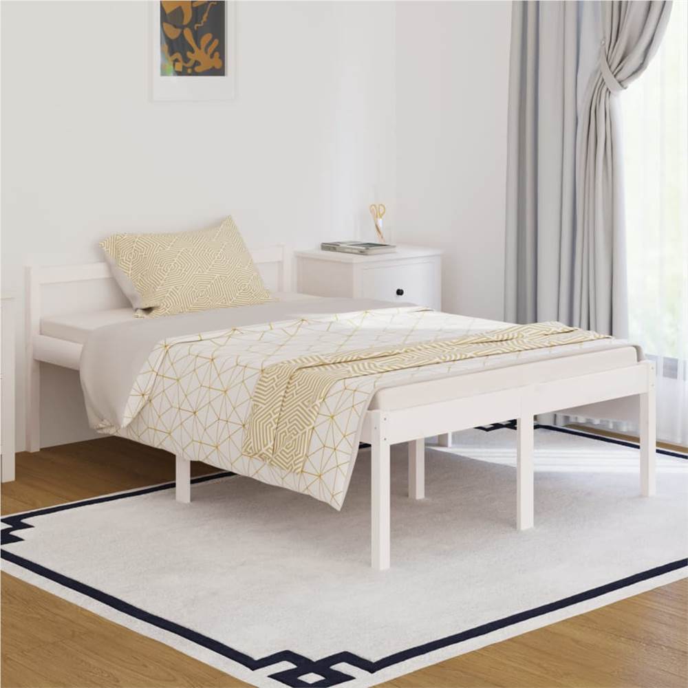 

Bed Frame White Solid Wood 120x190 cm 4FT Small Double
