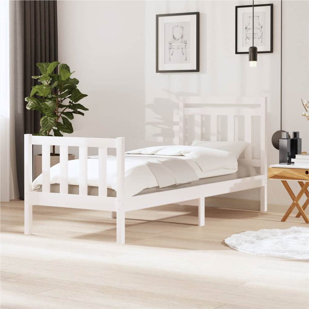 

Bed Frame White Solid Wood 90x200 cm 3FT Single