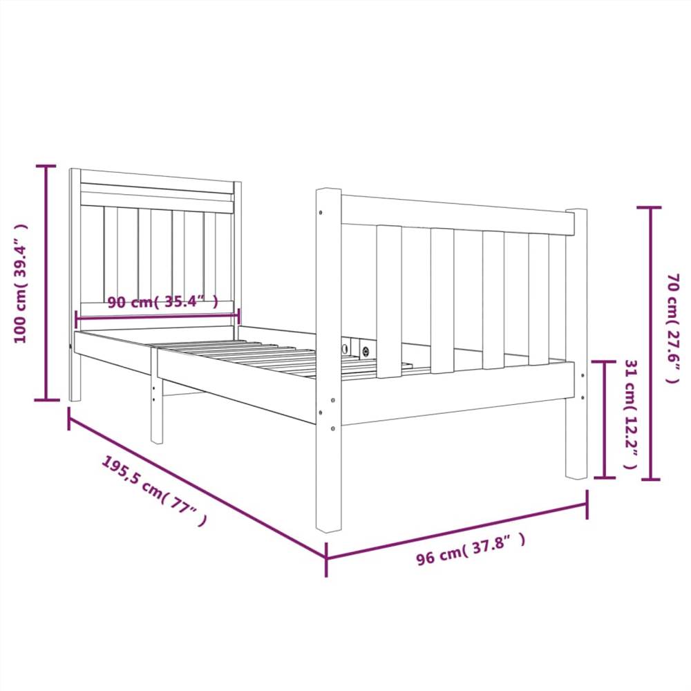 Bed Frame White Solid Wood 90x200 cm 3FT Single