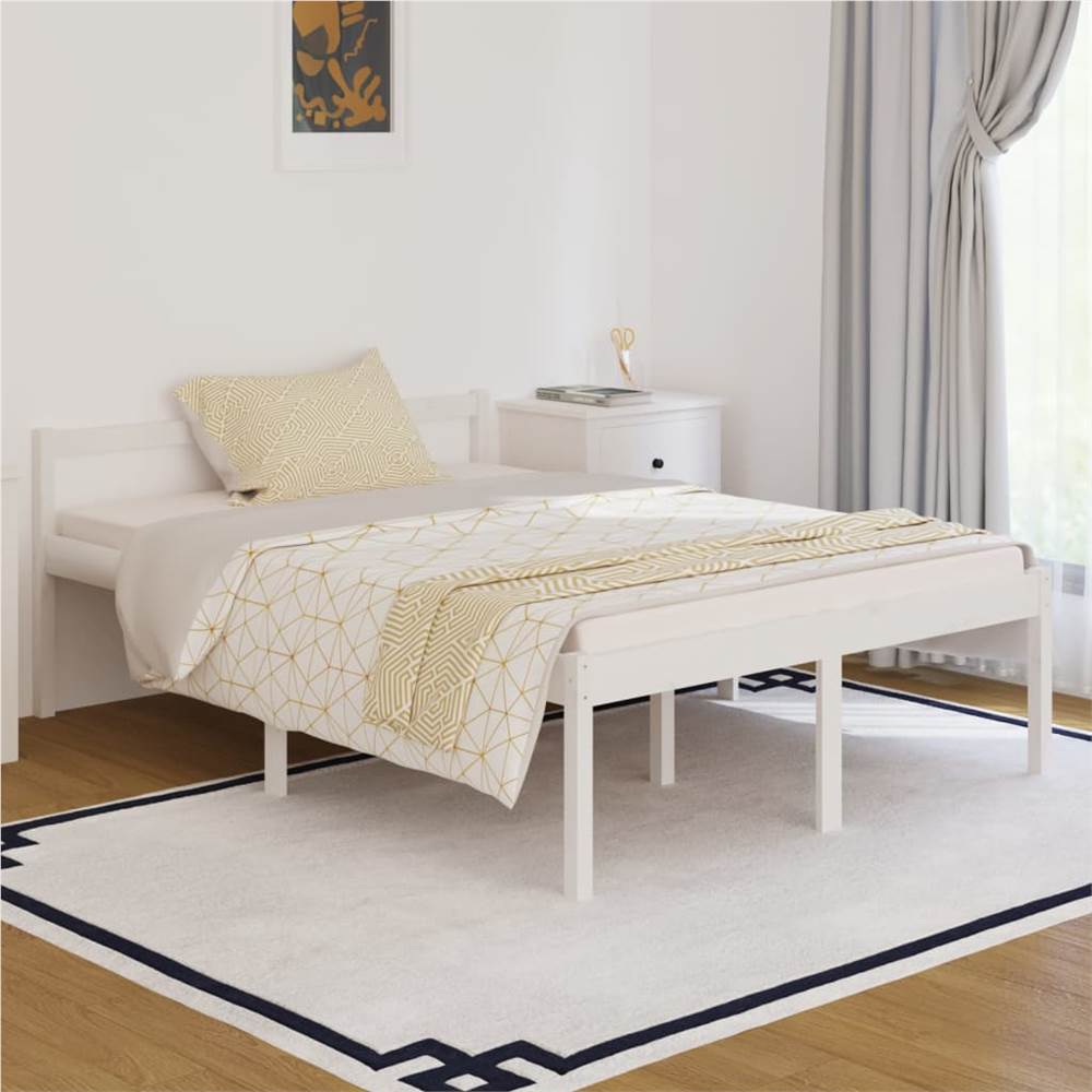 

Bed Frame White Solid Wood Pine 140x190 cm Double
