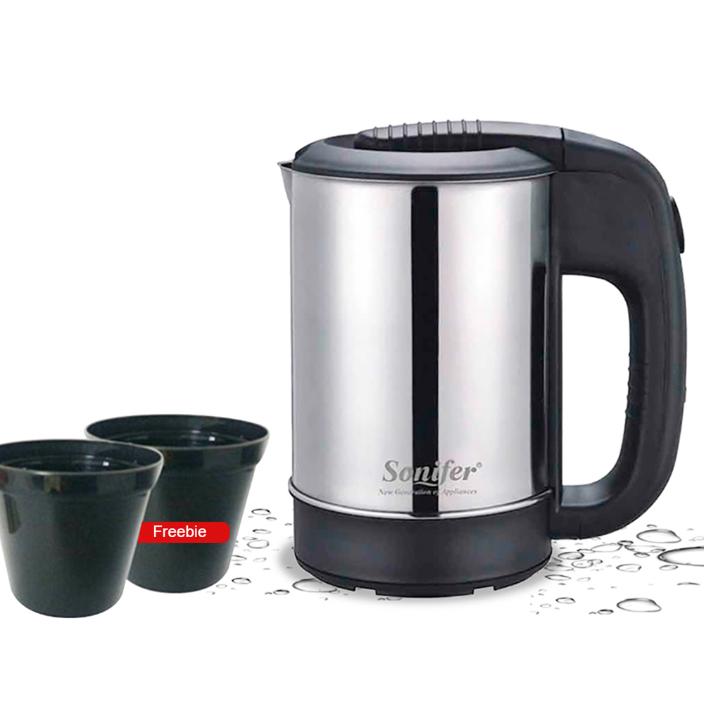 Sonifer SF2011 0.5L 1000W Mini Electric Kettle, Stainless Steel Portable Travel Tea Coffee Water Boiler Pot for Hotel