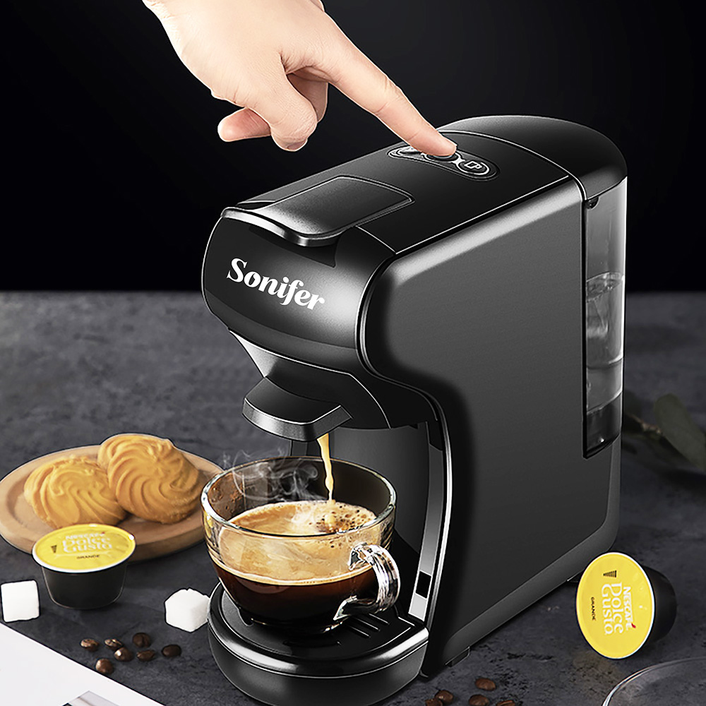 Sonifer SF3551 מכונת קפה אספרסו 1450W, 19 בר 600 מ"ל, מכונת קפה קפסולה 3 ב-1 לדולצ'ה גוסטו/נספרסו/אבקה