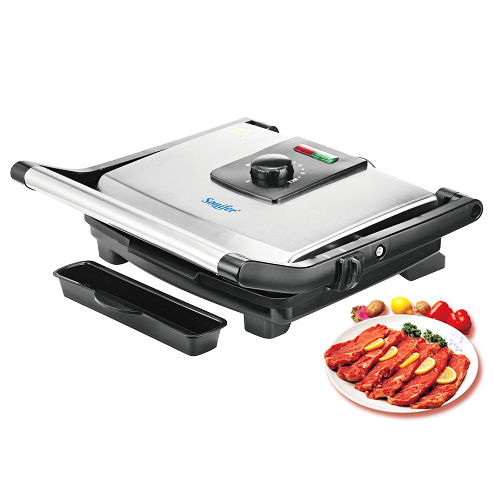 Sonifer SF6012 2000W Electric Contact Grill, Panini Press Barbecue Griddle, Smokeless Baking 90 Degree Open BBQ Griddle