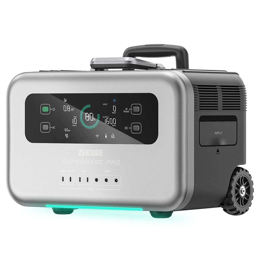 ZENDURE SuperBase Pro 2000 Portable Power Station 2,096Wh Large Capacity 3,000W Ampup Capability, 14 Outputs, 6.1 Inch Clear Display, Built-in 4G IoT, App Control, Charge to 80% in 1 Hour, with Industrial-Grade Wheels - US Plug