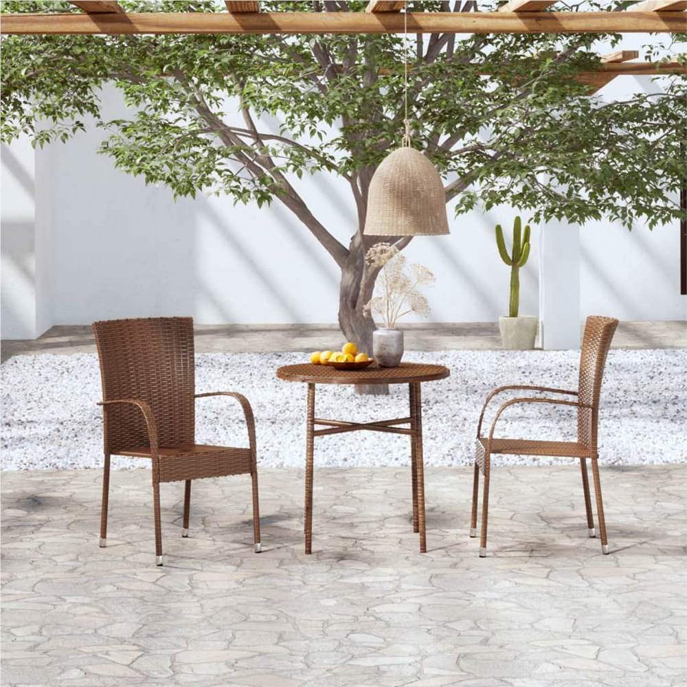 

3 Piece Garden Dining Set Poly Rattan Brown