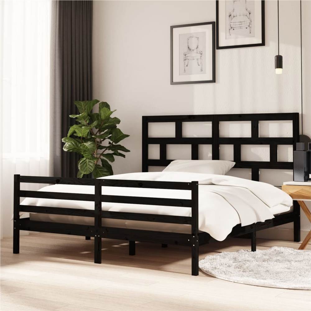 

Bed Frame Black Solid Wood 180x200 cm 6FT Super King