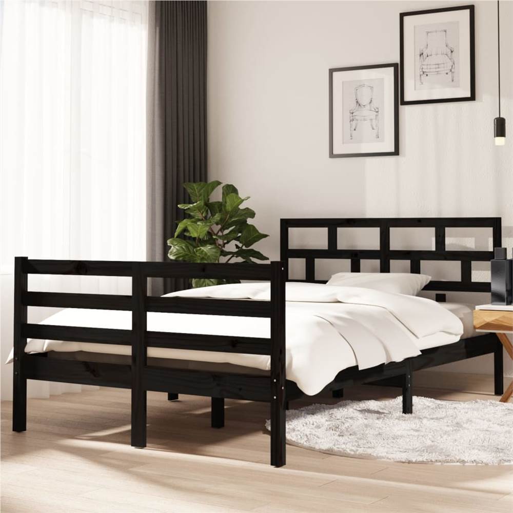 

Bed Frame Black Solid Wood Pine 120x200 cm 4FT Small Double