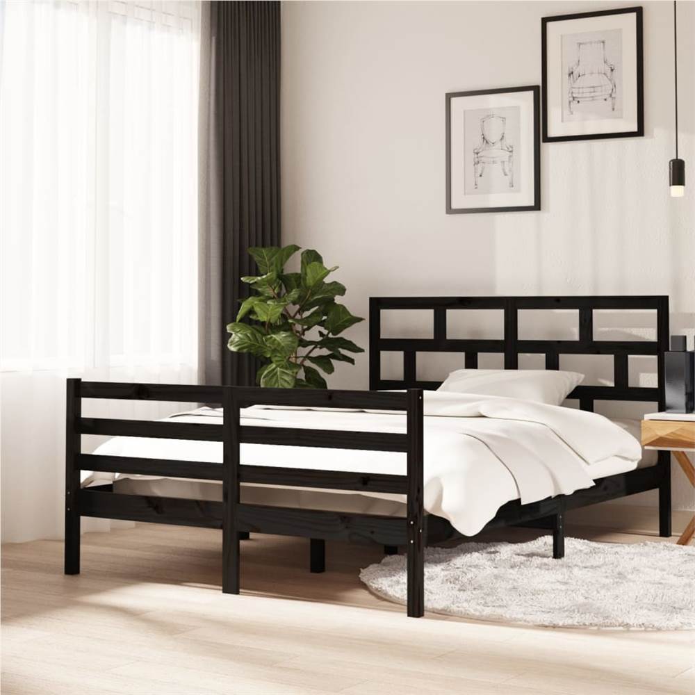 

Bed Frame Black Solid Wood Pine 140x200 cm 4FT6 Double